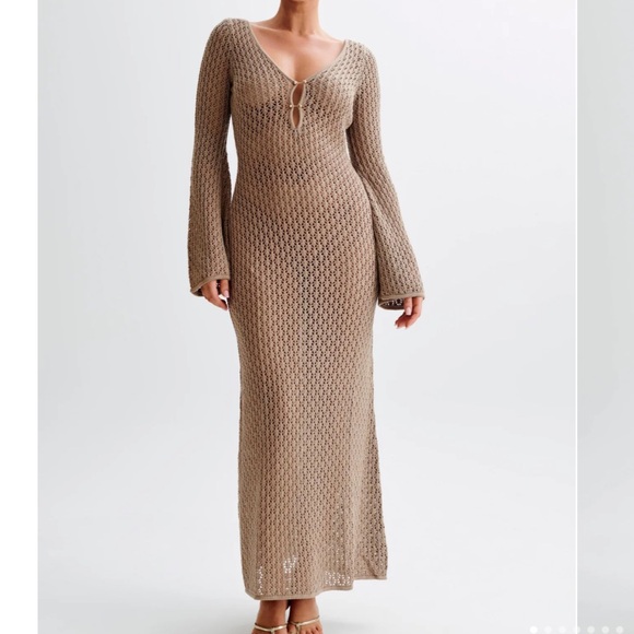 NWT Crochet Maxi Dress - Taupe Brown - Picture 6 of 16